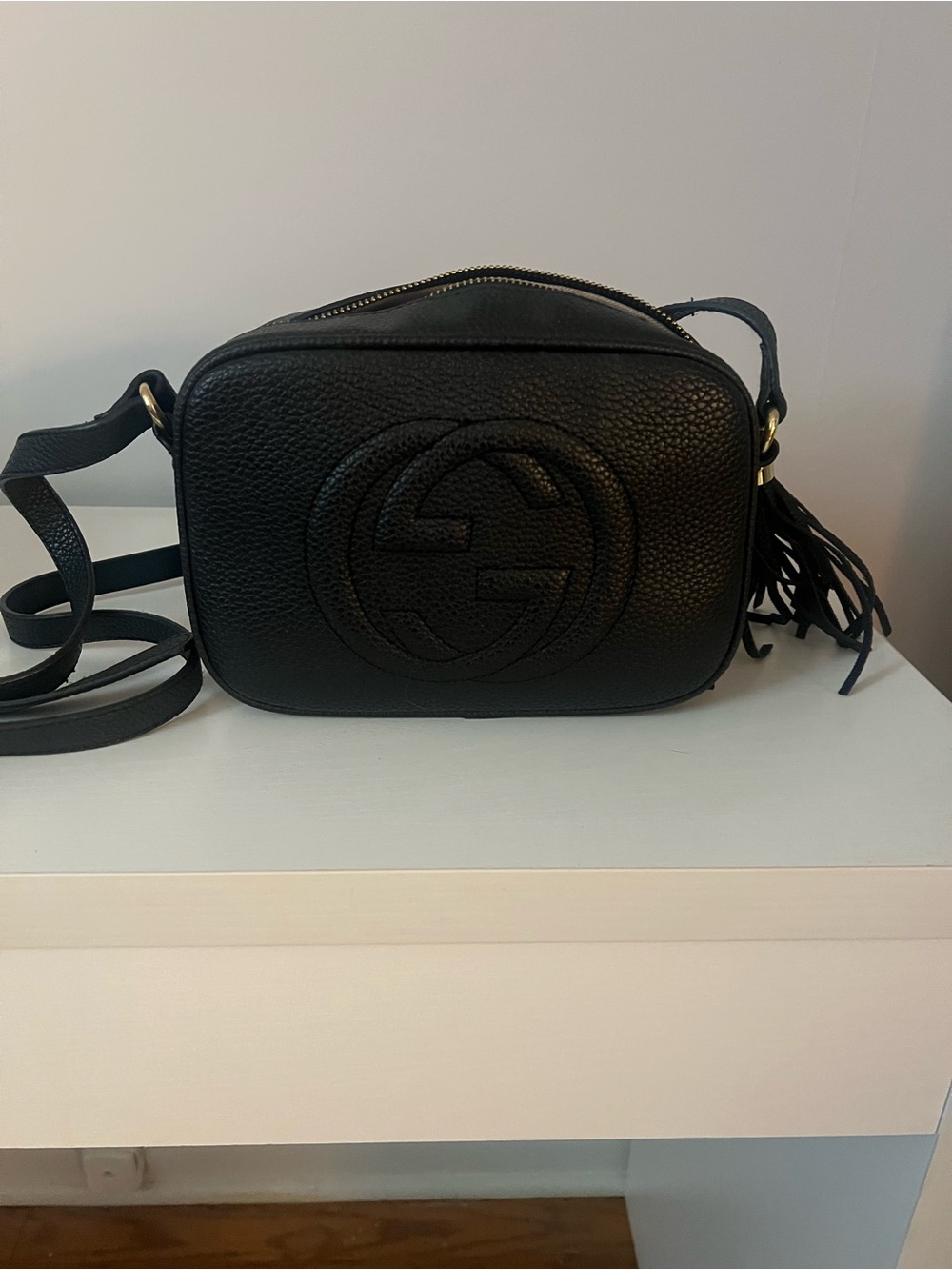 Black Leather Crossbody Camera Bag with Tassel - Picture 3 of 6